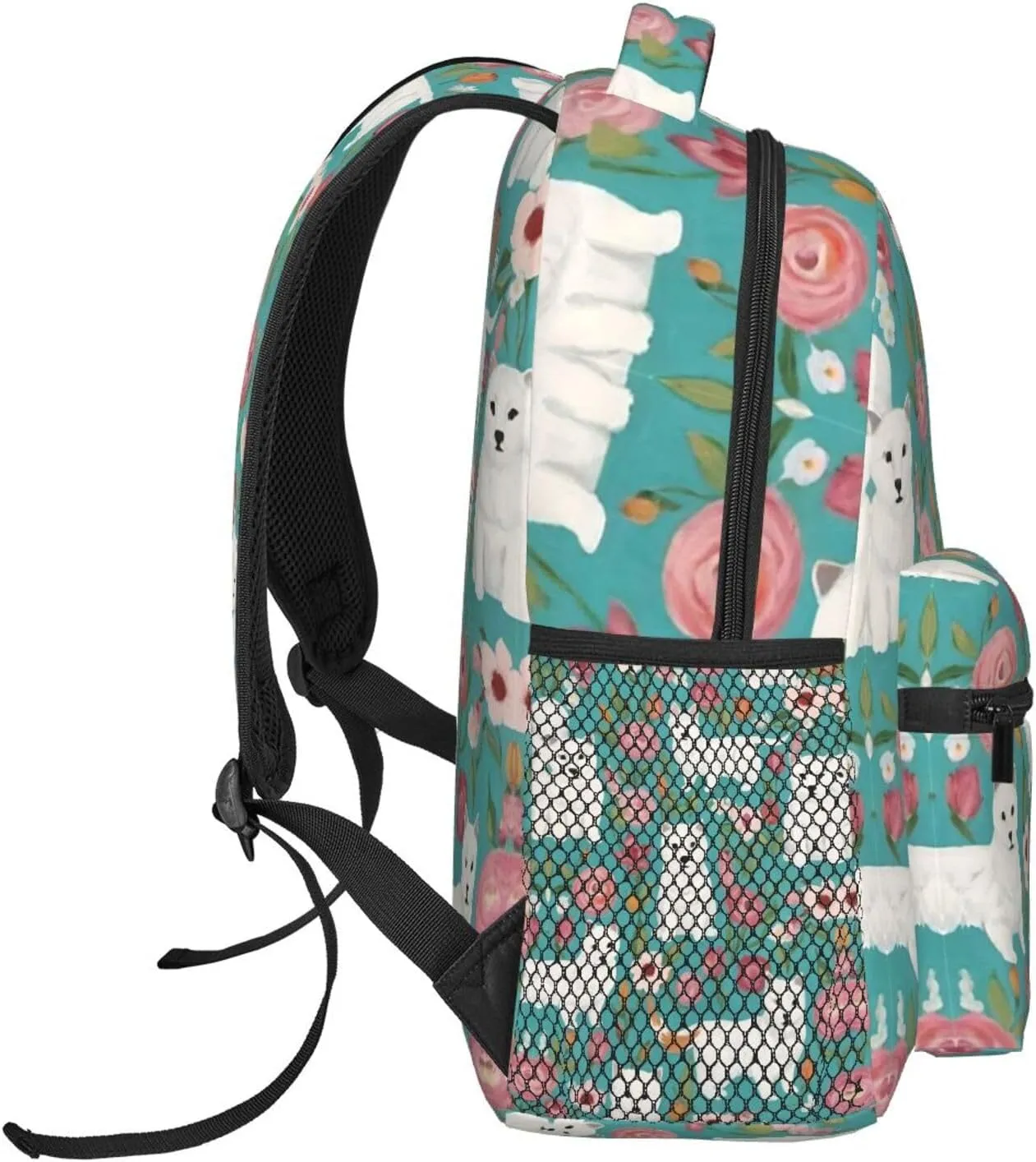 Lightweight Rucksacks for Camping Picnic Walking Cycling - Large Capacity Multipurpose Anti-Theft Carry On Bag, White Cat Floral Art Travel Hiking & Camping Rucksack