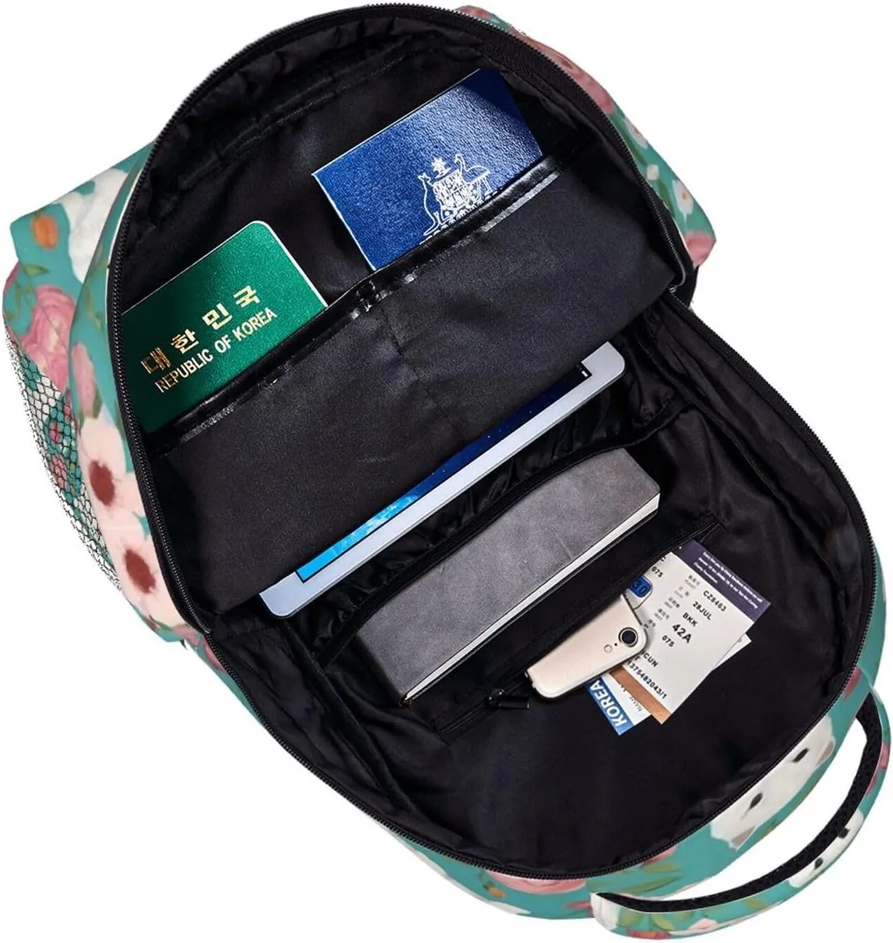 Lightweight Rucksacks for Camping Picnic Walking Cycling - Large Capacity Multipurpose Anti-Theft Carry On Bag, White Cat Floral Art Travel Hiking & Camping Rucksack