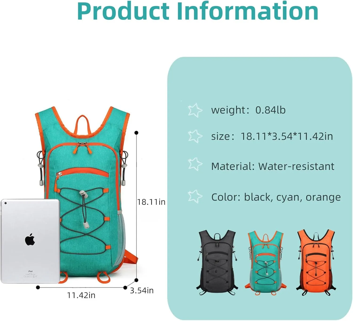 Lightweight Water-Resistant Hiking Backpack,380g Compact Daypack for Cycling & Camping (Multi-Color) (cyan)