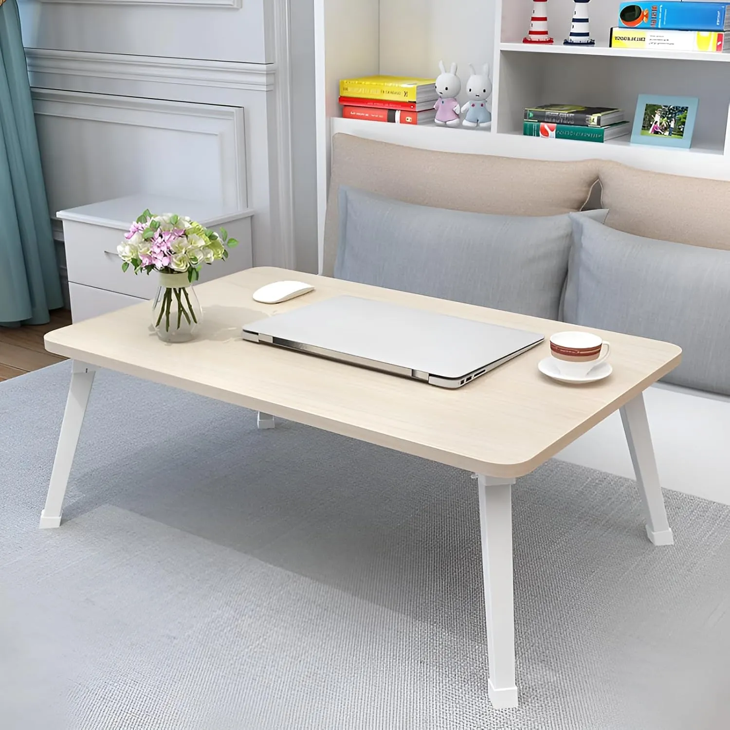 lilaBelle]【Large Foldable Desk Bed Table with Locking Mechanism - Metal Frame & Smooth Surface, Perfect for Ramadan Nights/Camping/Home Office, sembly (Arabic Style)