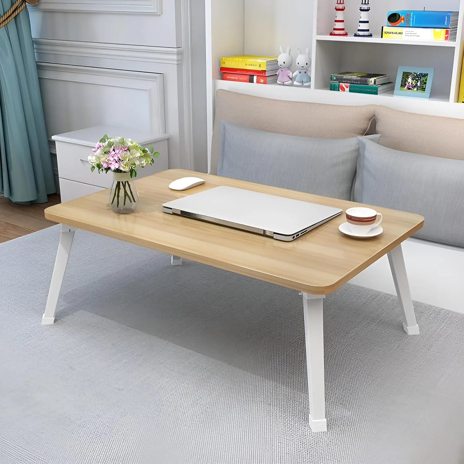 lilaBelle]【Large Foldable Desk Bed Table with Locking Mechanism - Metal Frame & Smooth Surface, Perfect for Ramadan Nights/Camping/Home Office, sembly (Arabic Style)