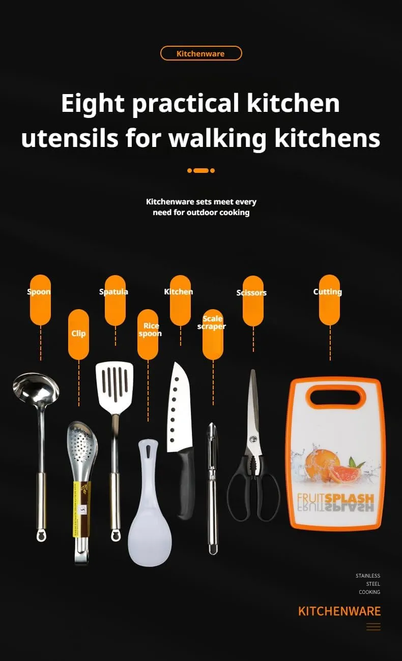 [lilaBelle]【Stainless Steel Camping Cookware】 8-Piece Outdoor Cooking Set, & Compact Hiking Utensils with Carrying Case, Backpacking Cookware Kit for 5-6 Person Group
