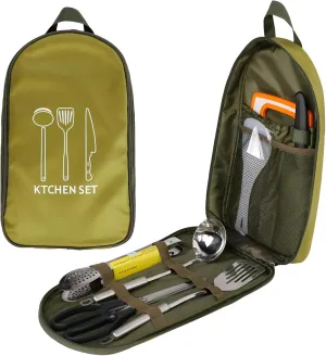 [lilaBelle]【Stainless Steel Camping Cookware】 8-Piece Outdoor Cooking Set, & Compact Hiking Utensils with Carrying Case, Backpacking Cookware Kit for 5-6 Person Group