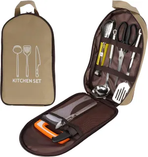 [lilaBelle]【Stainless Steel Camping Cookware】 8-Piece Outdoor Cooking Set, & Compact Hiking Utensils with Carrying Case, Backpacking Cookware Kit for 5-6 Person Group