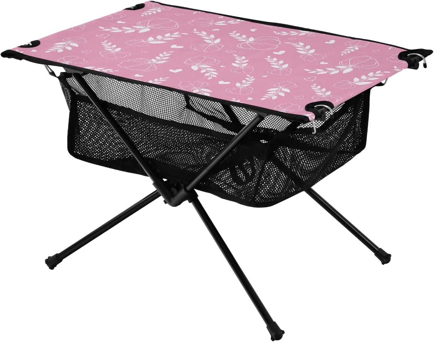 linqin Foldable Table Outdoor Pink Flowers Leaves Compact Outdoor Kitchen for Park Garden Beach Travel