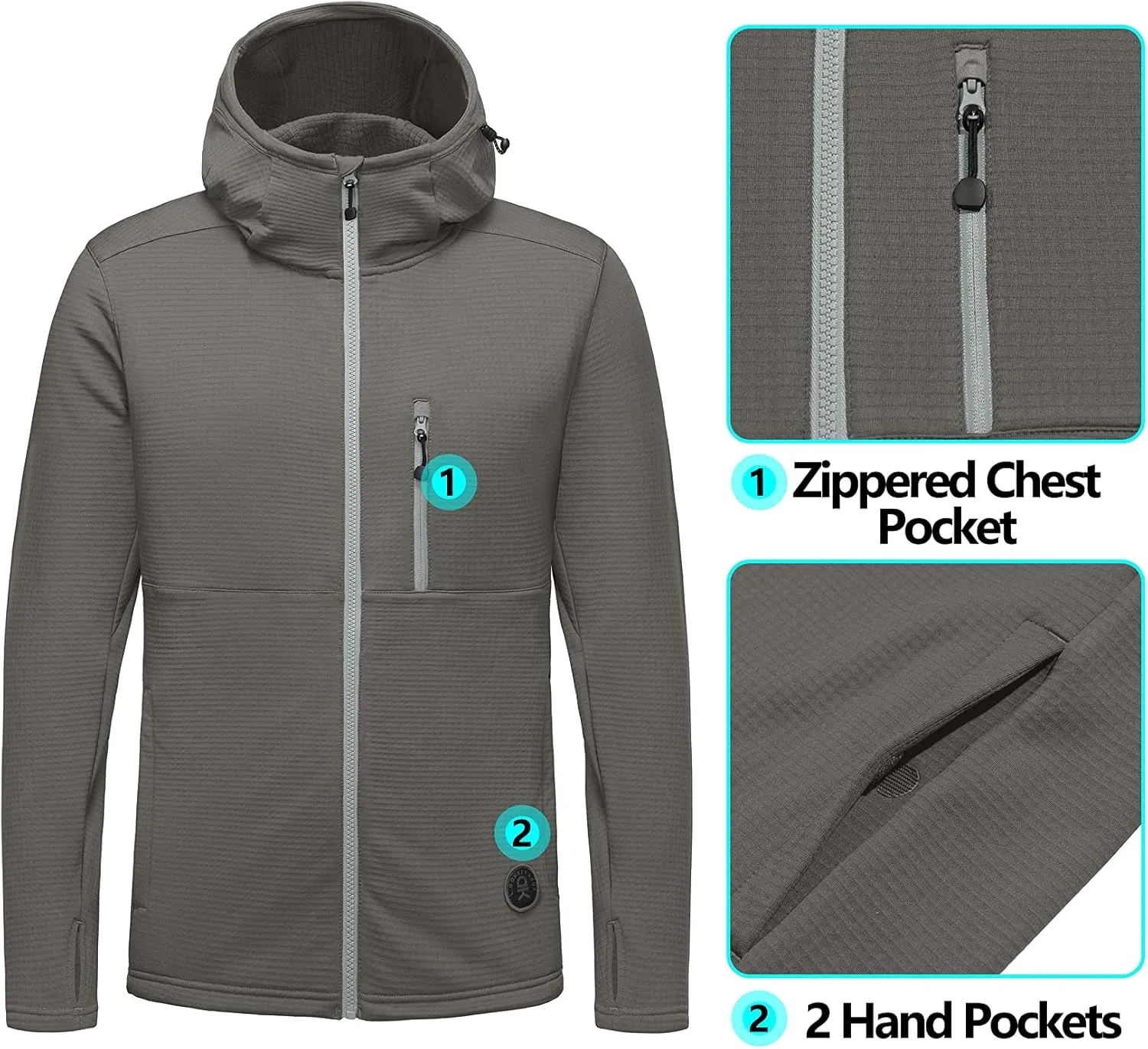 Little Donkey Andy Men's Winter Lightweight Warm Fleece Running Jacket Breathable Hooded Thermal Jacket with Thumb Holes