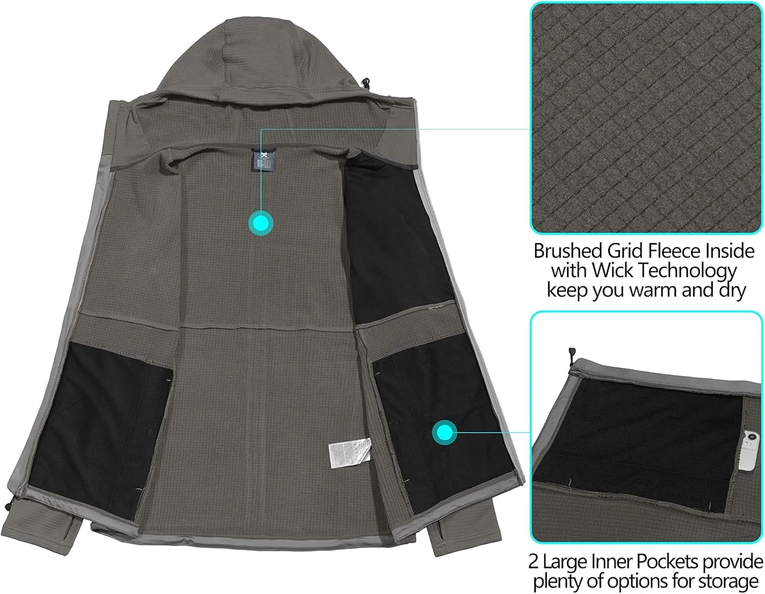 Little Donkey Andy Men's Winter Lightweight Warm Fleece Running Jacket Breathable Hooded Thermal Jacket with Thumb Holes
