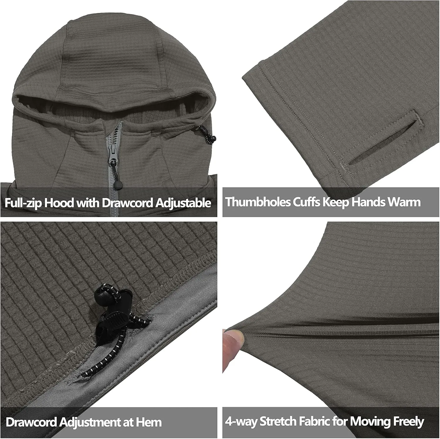 Little Donkey Andy Men's Winter Lightweight Warm Fleece Running Jacket Breathable Hooded Thermal Jacket with Thumb Holes
