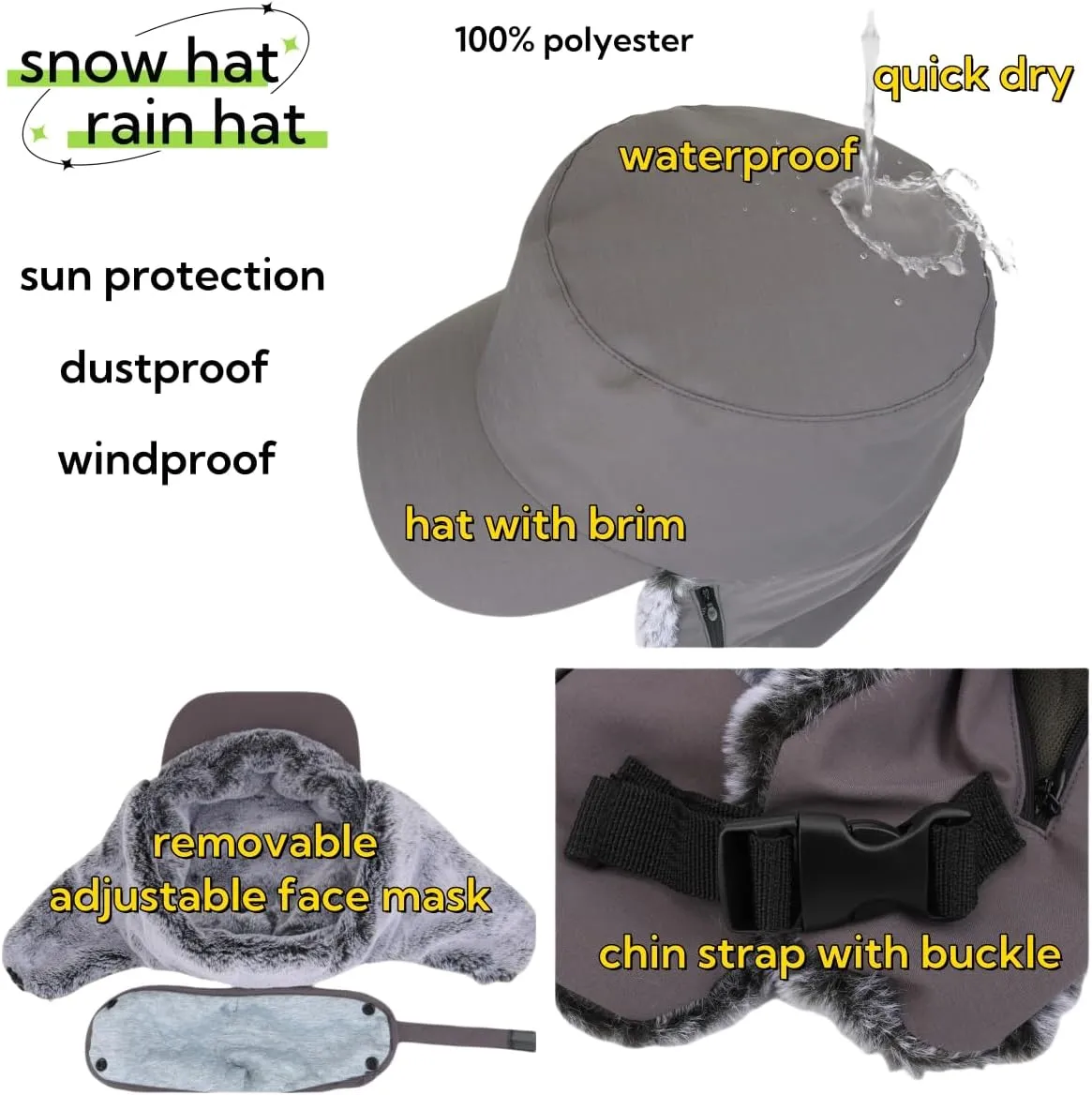 LLmoway Trapper Hat Warm Faux Fur Winter Cap with Ear Flaps Windproof Waterproof Snow Ski Hats for Men Women Cold Weather