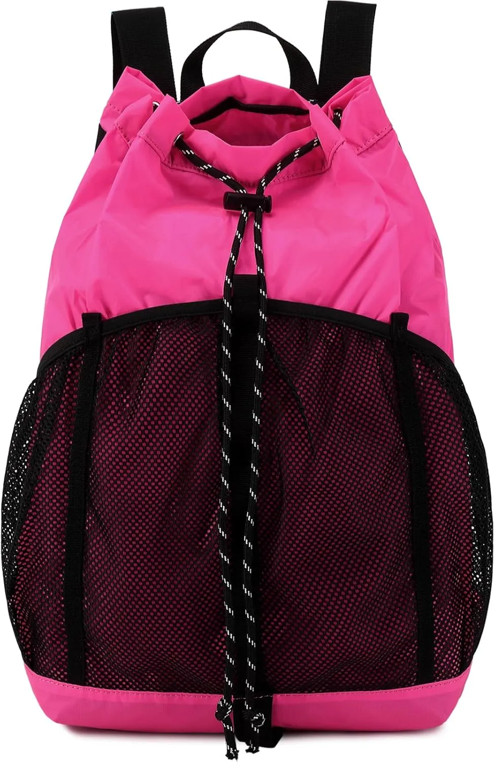 Lohol Lightweight Nylon Drawstring Backpack with Mesh Pockets for Women Men, Water Resistant String Bag for Sports Beach Swimming Camp Travel (Rose Pink)