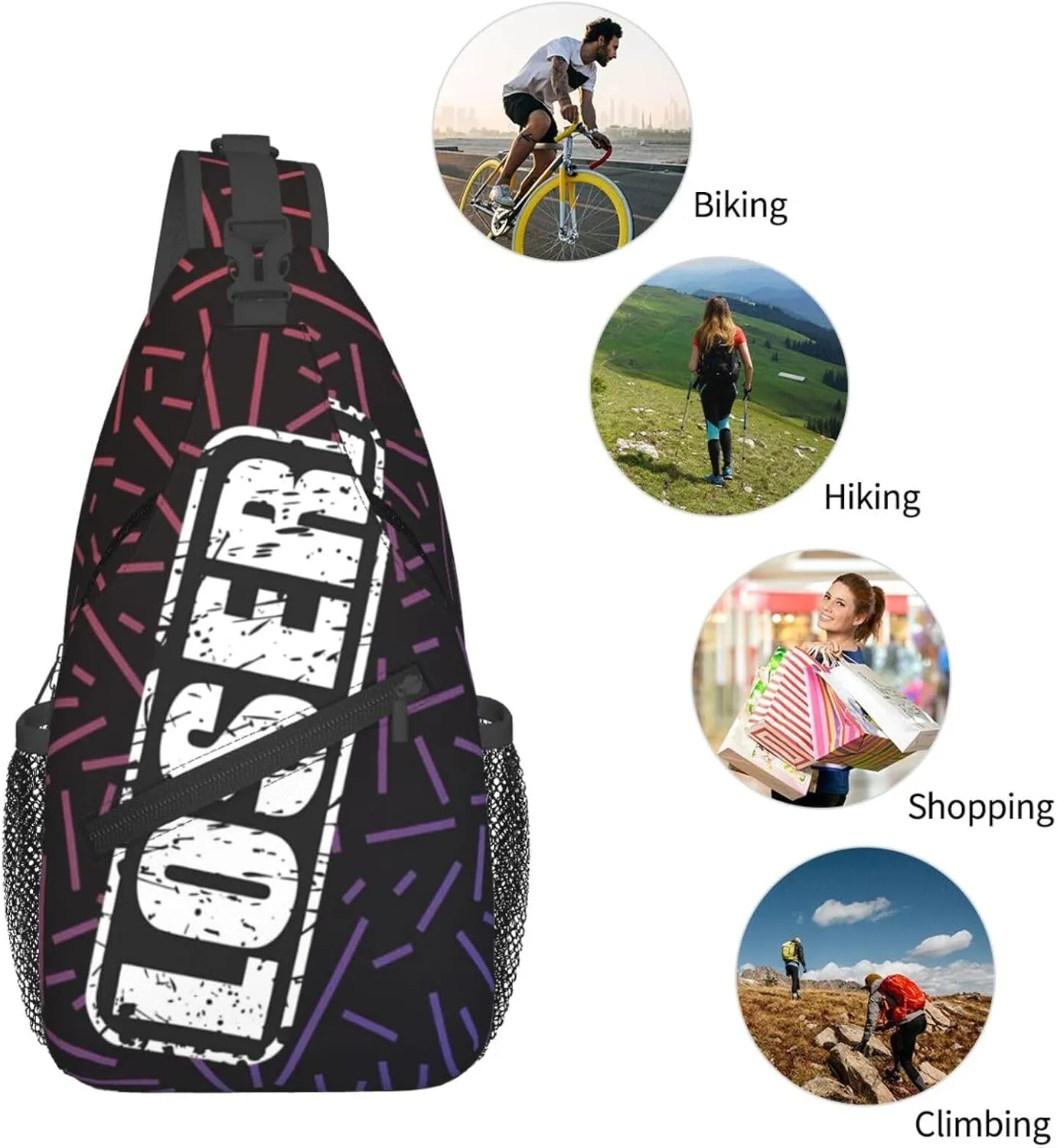 Loser Crossbody Backpack Chest Shoulder Bag Lightweight One Strap Travel Hiking Daypack