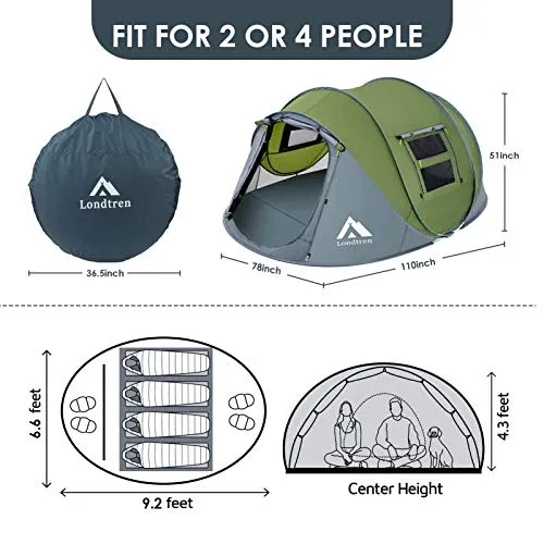 Lothren 4 Person Waterproof Pop Up Tent
