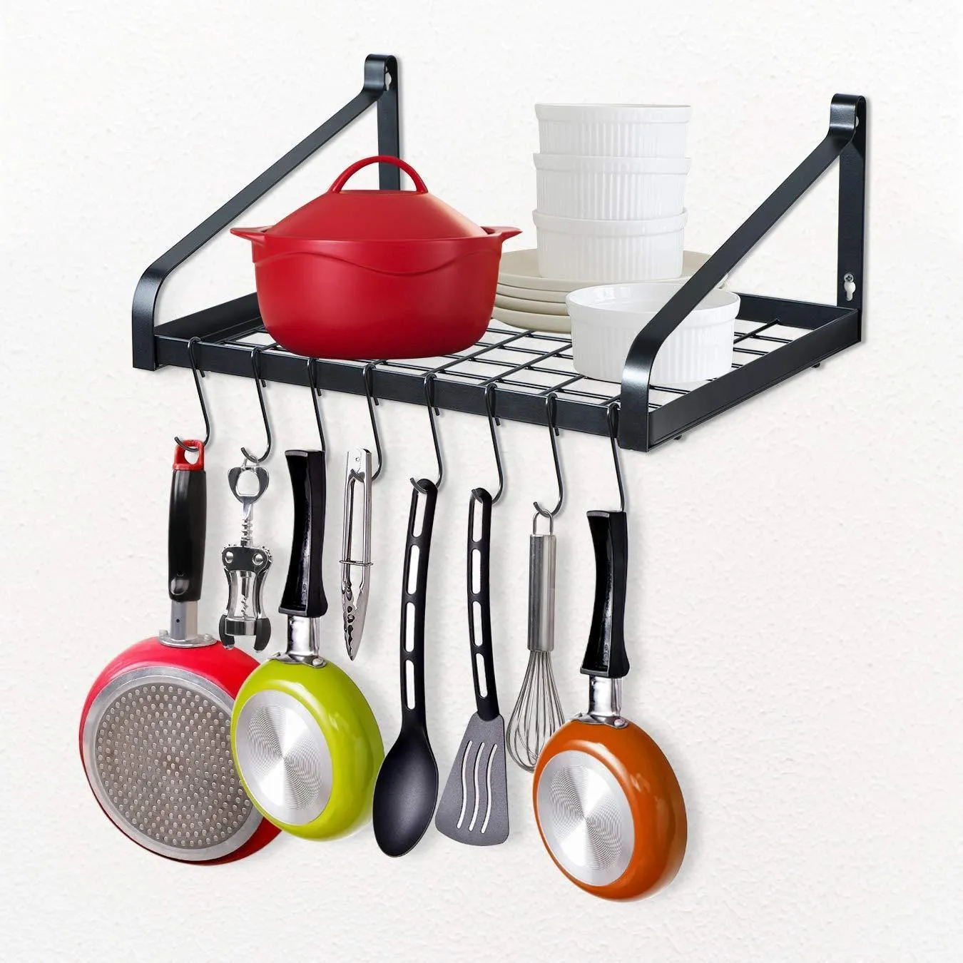 Love-KANKEI Pot Rack Wall Mounted 16.5" x 12" - Pan Pot Organizer with 16 Hooks for Cookware Utensils Organization Set of 2