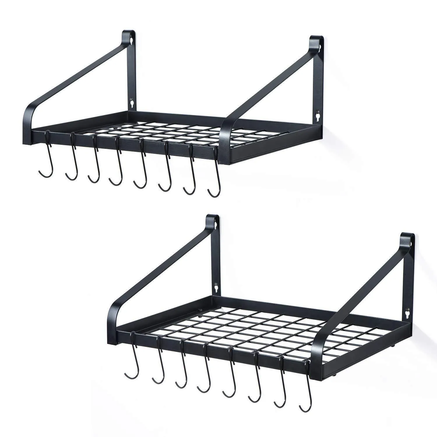 Love-KANKEI Pot Rack Wall Mounted 16.5" x 12" - Pan Pot Organizer with 16 Hooks for Cookware Utensils Organization Set of 2