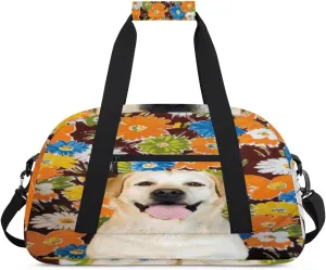 Lovely Dog Gym Duffel Bag for Men Women Watercolor Flower Sports Tote Bag with Adjustable Shoulder Strap for Dance Gymnastics Traveling Outdoor Camping Overnight Stay
