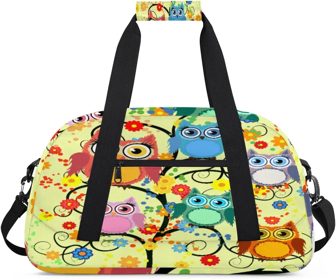 Lovely Owl Gym Duffel Bag for Men Women Flower Tree Branch Sports Tote Bag with Adjustable Shoulder Strap for Dance Gymnastics Traveling Outdoor Camping Overnight Stay