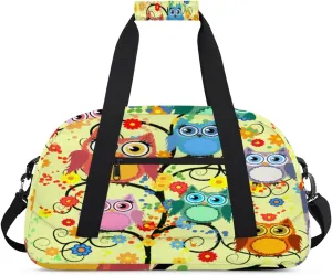 Lovely Owl Gym Duffel Bag for Men Women Flower Tree Branch Sports Tote Bag with Adjustable Shoulder Strap for Dance Gymnastics Traveling Outdoor Camping Overnight Stay