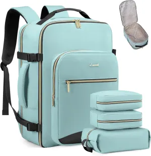 LOVEVOOK Carry on Backpack, 50L Travel Backpack as Personal Item Flight Approved, Waterproof Large 18inch Laptop Luggage Daypack Business Weekender Overnight with 3 Packing Cubes, Mint green
