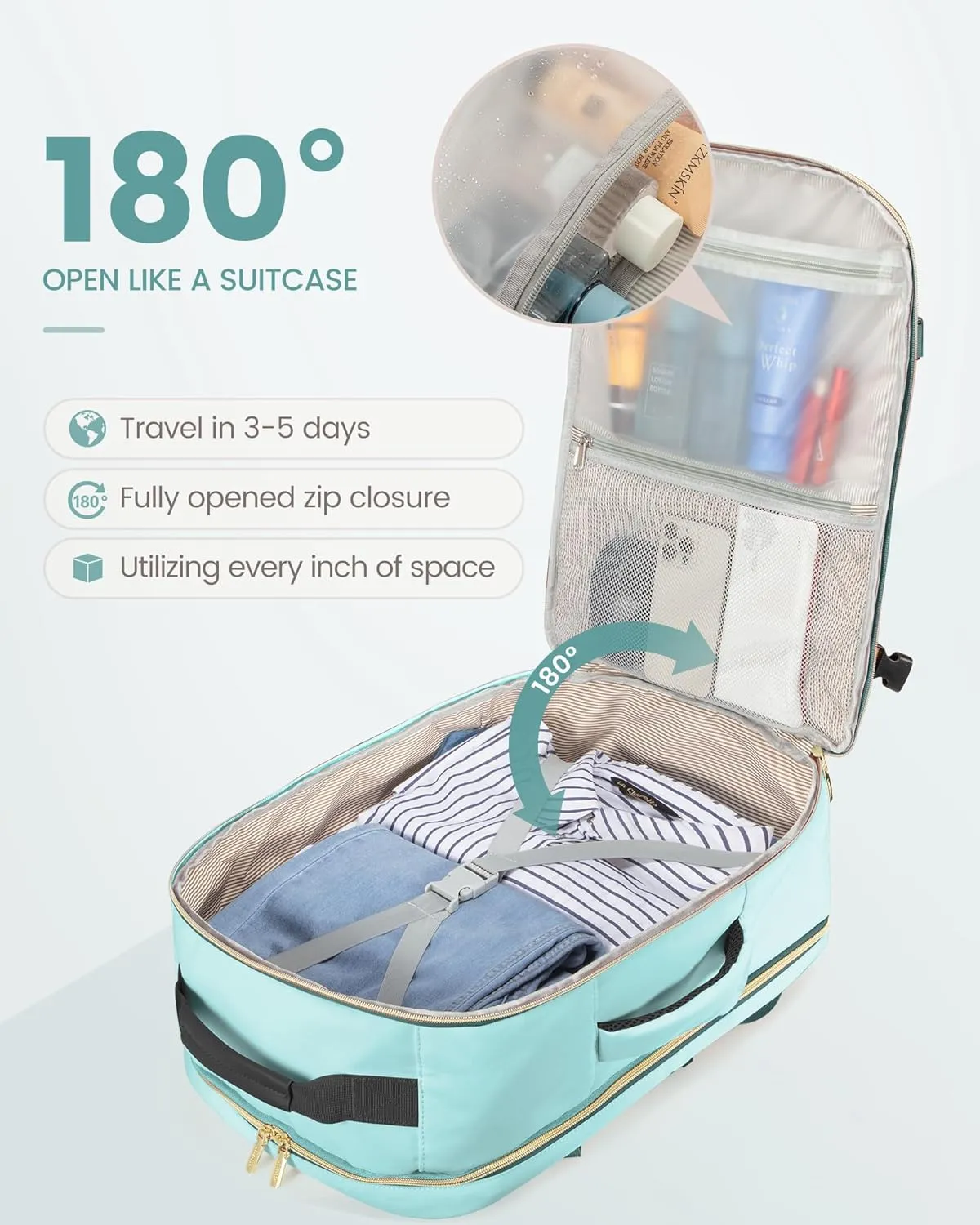 LOVEVOOK Carry on Backpack, 50L Travel Backpack as Personal Item Flight Approved, Waterproof Large 18inch Laptop Luggage Daypack Business Weekender Overnight with 3 Packing Cubes, Mint green