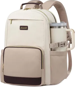 LOVEVOOK Laptop Backpack for Women with Pouch Pocket for Large Capacity Cup,15.6 Inch Laptop Computer Bag Travel Backpack Purse,Waterproof Work Business College Teacher Backpack,Beige-Nude-Logam Plum