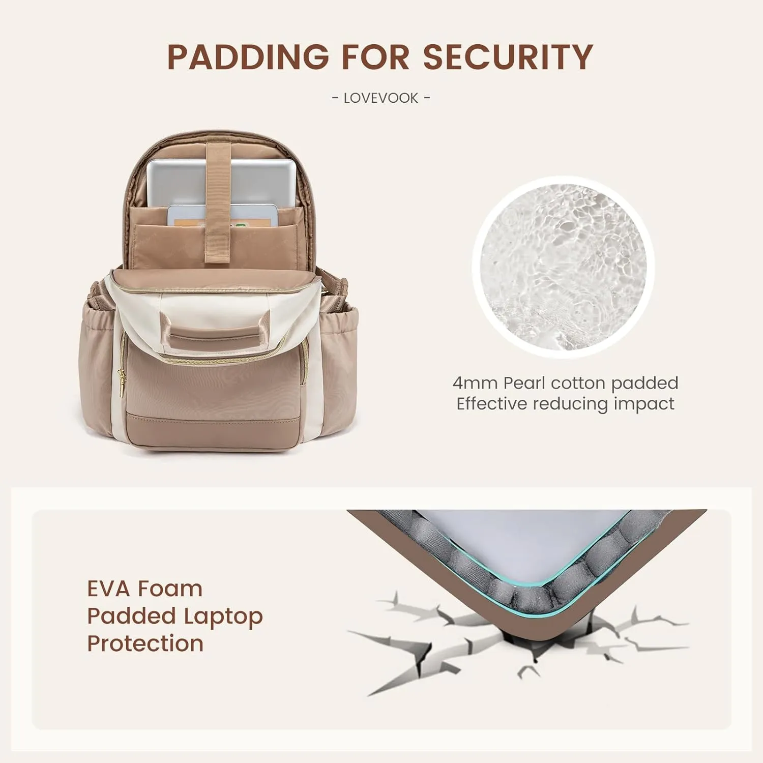 LOVEVOOK Laptop Backpack for Women with Pouch Pocket for Large Capacity Cup,15.6 Inch Laptop Computer Bag Travel Backpack Purse,Waterproof Work Business College Teacher Backpack,Beige-Nude-Logam Plum