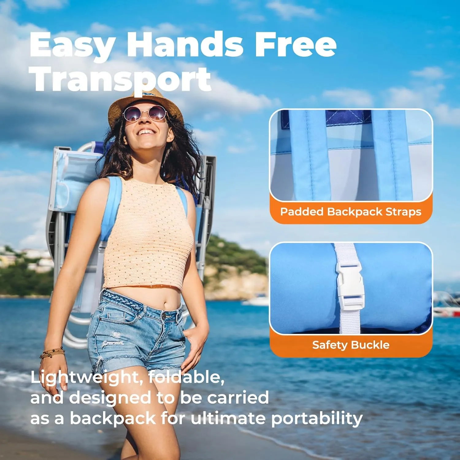 Low Beach Chairs for Adults 2 Pack – 5-Position Reclining Backpack Beach Chair with Large Insulated Cooler & Storage Pocket, Lightweight Folding Portable Sand Chair for Travel & Outdoor, Wave Blue