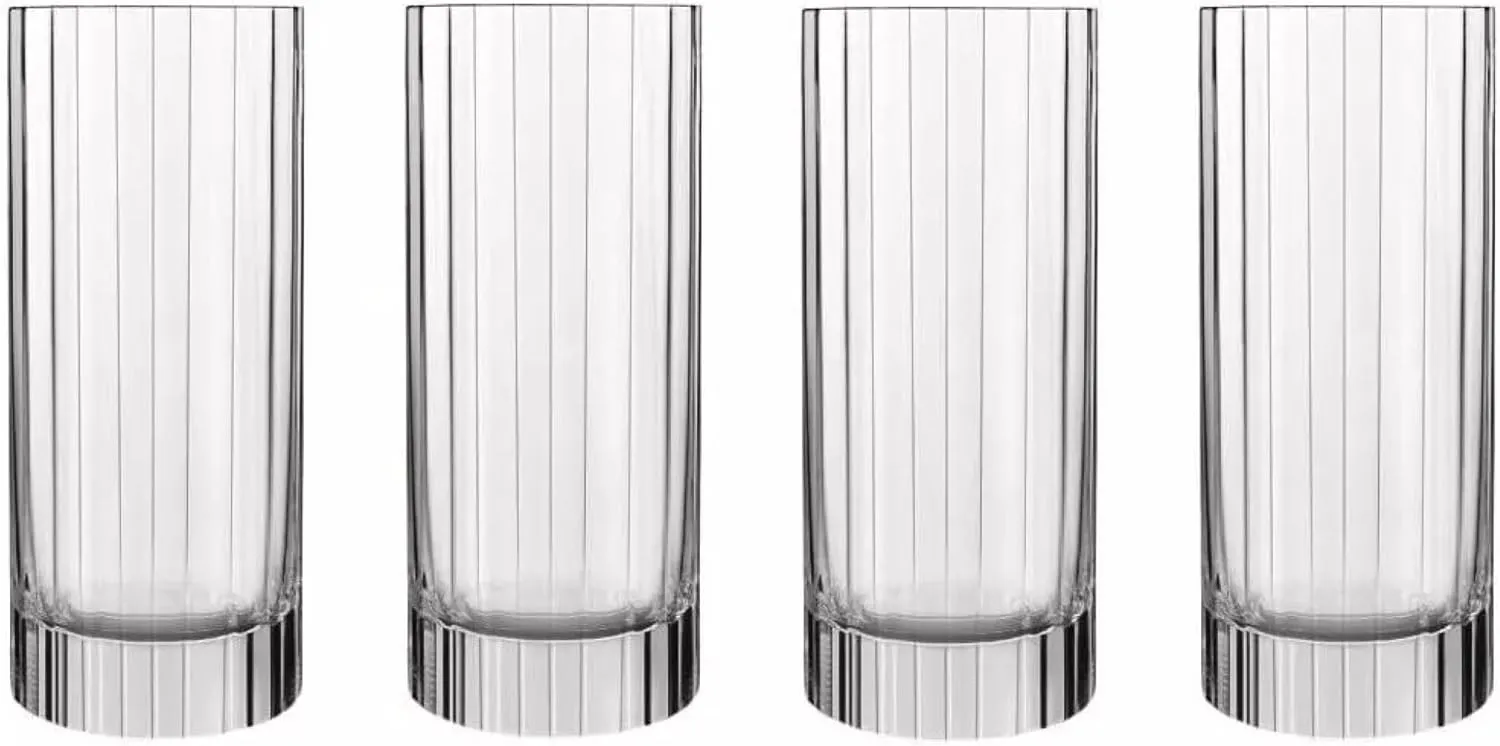 Luigi Bormioli Bach - Set of 4 Highball Glasses - Ribbed Crystal 16.5 Oz. Drinking Glass, for Cocktails, Water, Juice, Made in Italy.