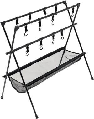 Luxshiny Foldable Camping Grill Stand Metal Storage Rack 2 Tier Picnic Table Portable Outdoor Cooking Set