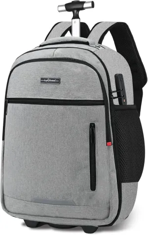 lychee Concealable Rolling Backpack-Adult Business Laptop Backpack with Wheels-20 inch Invisible Shoulder Strap Waterproof Backpack with Roller-Suitcase Travel Bag,Grey
