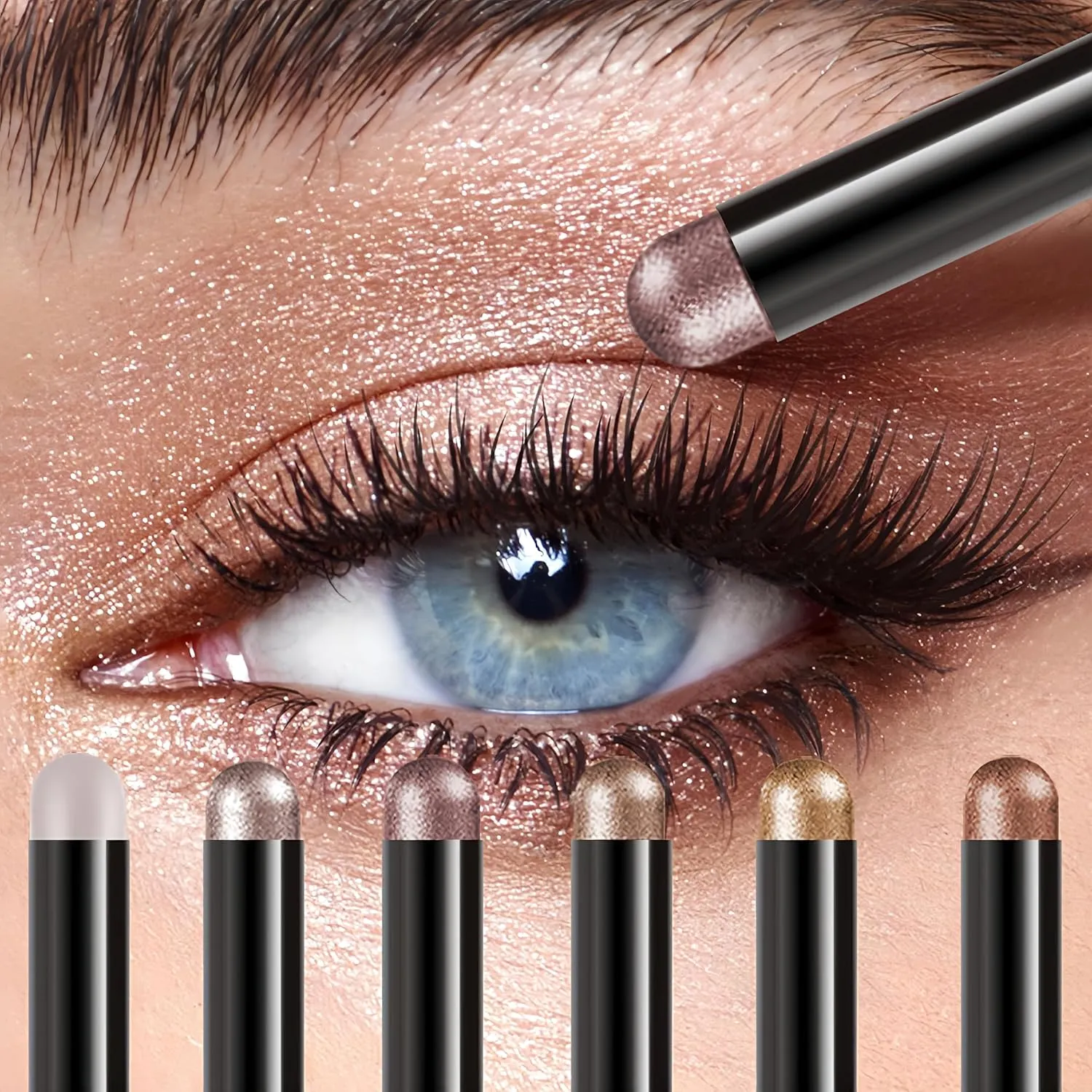 MAEPEOR Eyeshadow Stick Set 6 PCS Highly Pigmented Cream Eyeshadow Pen Waterproof and Long Lasting Shadow Pencil (Set 03)
