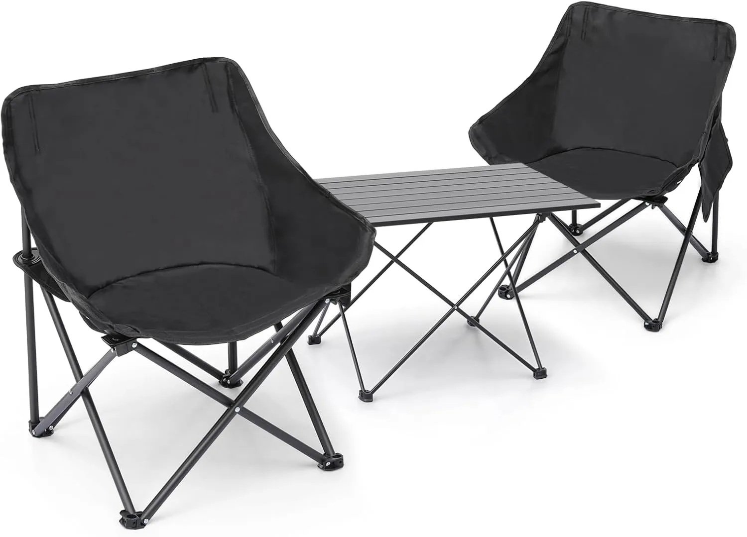 Magshion Camping Folding Table and Chairs Set, Lightweight Aluminum Roll Up Side Tables and Portable 2 Camp Low Chair with Carry Bag forCamping, Hiking, Picnics, Black