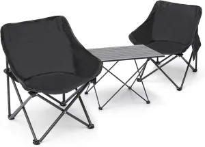 Magshion Camping Folding Table and Chairs Set, Lightweight Aluminum Roll Up Side Tables and Portable 2 Camp Low Chair with Carry Bag forCamping, Hiking, Picnics, Black