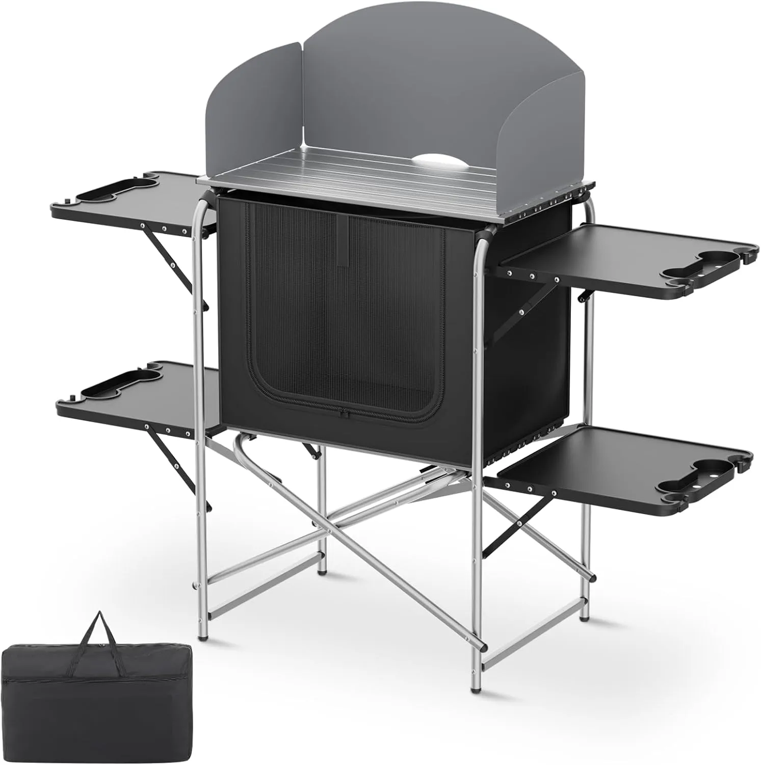 Magshion Folding Aluminum Camping Table, Portable Grill Table with Detachable Windscreen, Lightweight Outdoor Kitchen Table for Camping, Picnics and BBQ, Silver