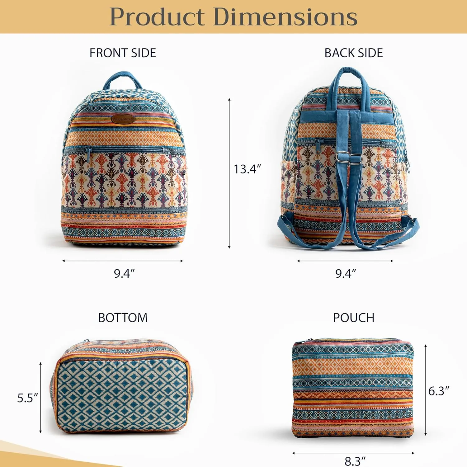 Maison d' Hermine Backpack Cotton Shoulder Backpack with Small Pouch Lightweight Bag for Travel Work Beach Perfect for Women & Men (Ikat - Ikatan)