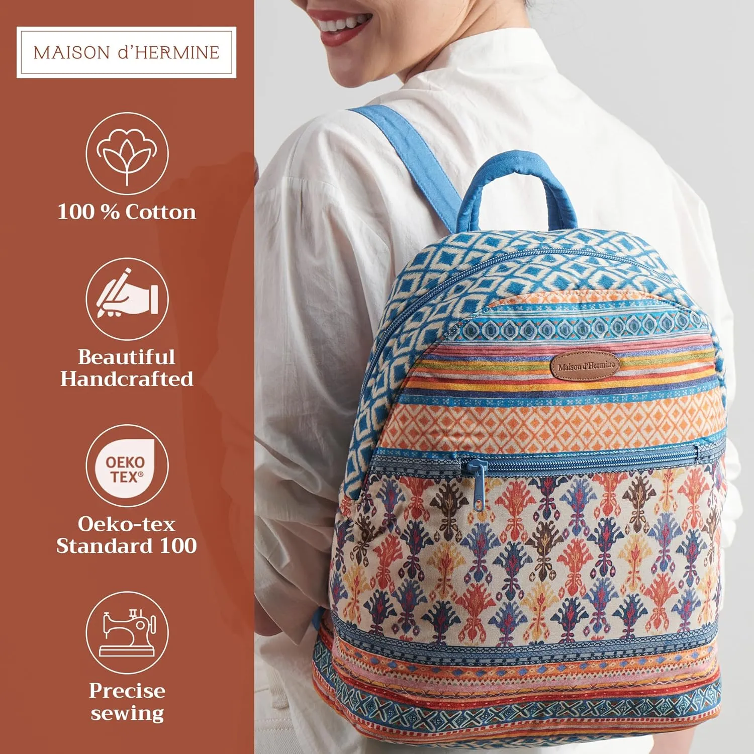 Maison d' Hermine Backpack Cotton Shoulder Backpack with Small Pouch Lightweight Bag for Travel Work Beach Perfect for Women & Men (Ikat - Ikatan)