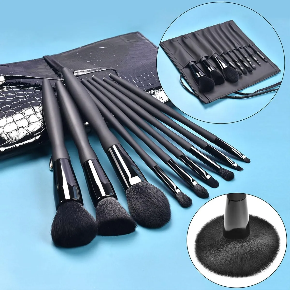 Makeup Brushes Set,9 pcs Premium Cosmetic Make Up Brushes Foundation withTravel Makeup Bag (9 makeup brushes,Black)