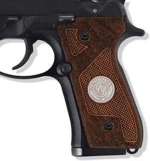 Mammoth Beretta 92/96 Full Size Wood Grips, Super Quality CNC/Handcrafted Hybrid Superior Design with Unique Medallion - Premium Pistol Grip Accessories for Models, BROWN AND SILVER