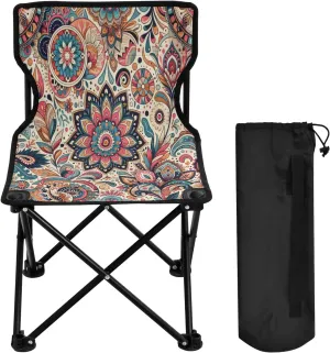 Mandala Flower Texture Portable Outdoor Folding Chair Anti-Slip Padded Oxford Cloth Stool Camping Chair Small for Beach Hiking Fishing Gardening Quad Camp Chair