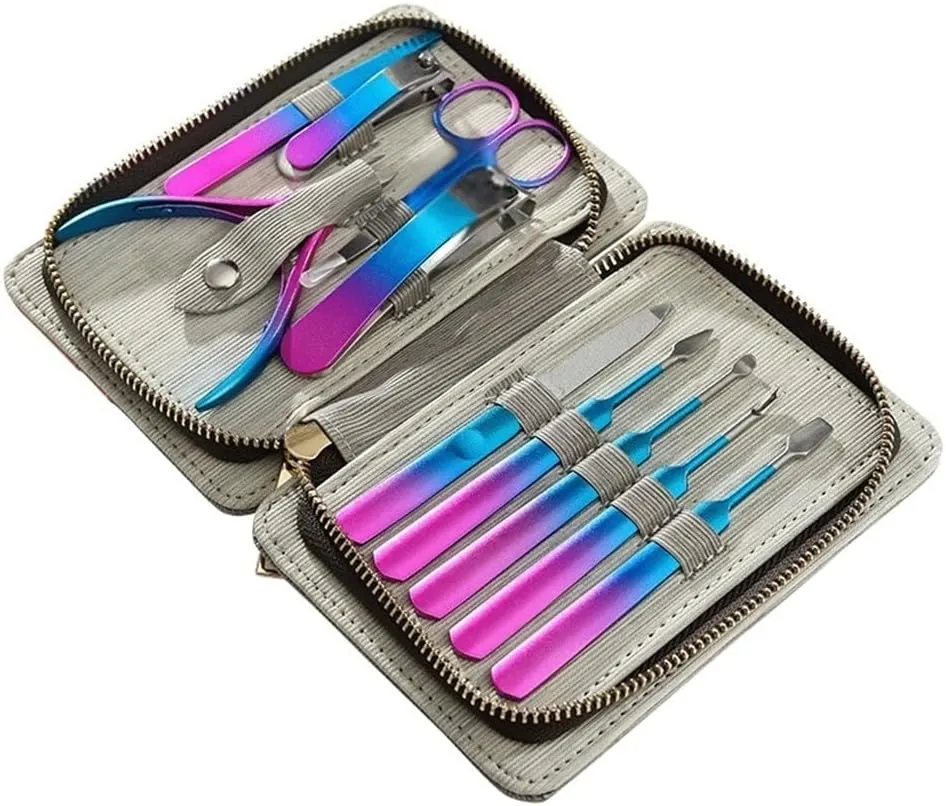 Manicure Set Home Nail Clipper 10 Piece Set Large Opening Manicure Tool Unisex Mini Compact Eyebrow Clip Tweezers Mens Accessories Personal Care Set,