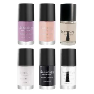 Maniology Not Your Basic Bundle, Top Coat, Base Coat, Basic Colors Stamping Polish Set (Smudge Free TopCoat, Sticky BaseCoat, Barely There Color Correcting Duo, Black & White Duo)