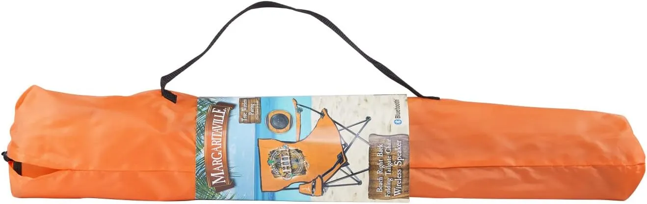 Margaritaville Folding Chair with Wireless Speakers, Beach Chair with Waterproof Wireless Speakers, 5 Hour Playback Time, 20 Foot Bluetooth Range, Cup Holder, Backpack, Padded Head and Neck Rest