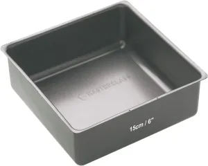 MasterClass KCMCHB62 15 cm Deep Cake Tin with PFOA Non Stick and Loose Bottom, 1 mm Carbon Steel, 6 Inch Small Square Pan, Grey