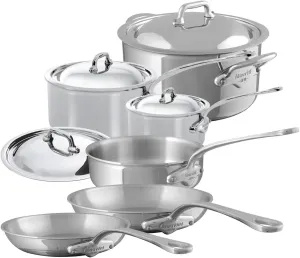 Mauviel M'Cook 5-Ply Polished Stainless Steel 10-Piece Cookware Set With Cast Stainless Steel Handles, Made In France