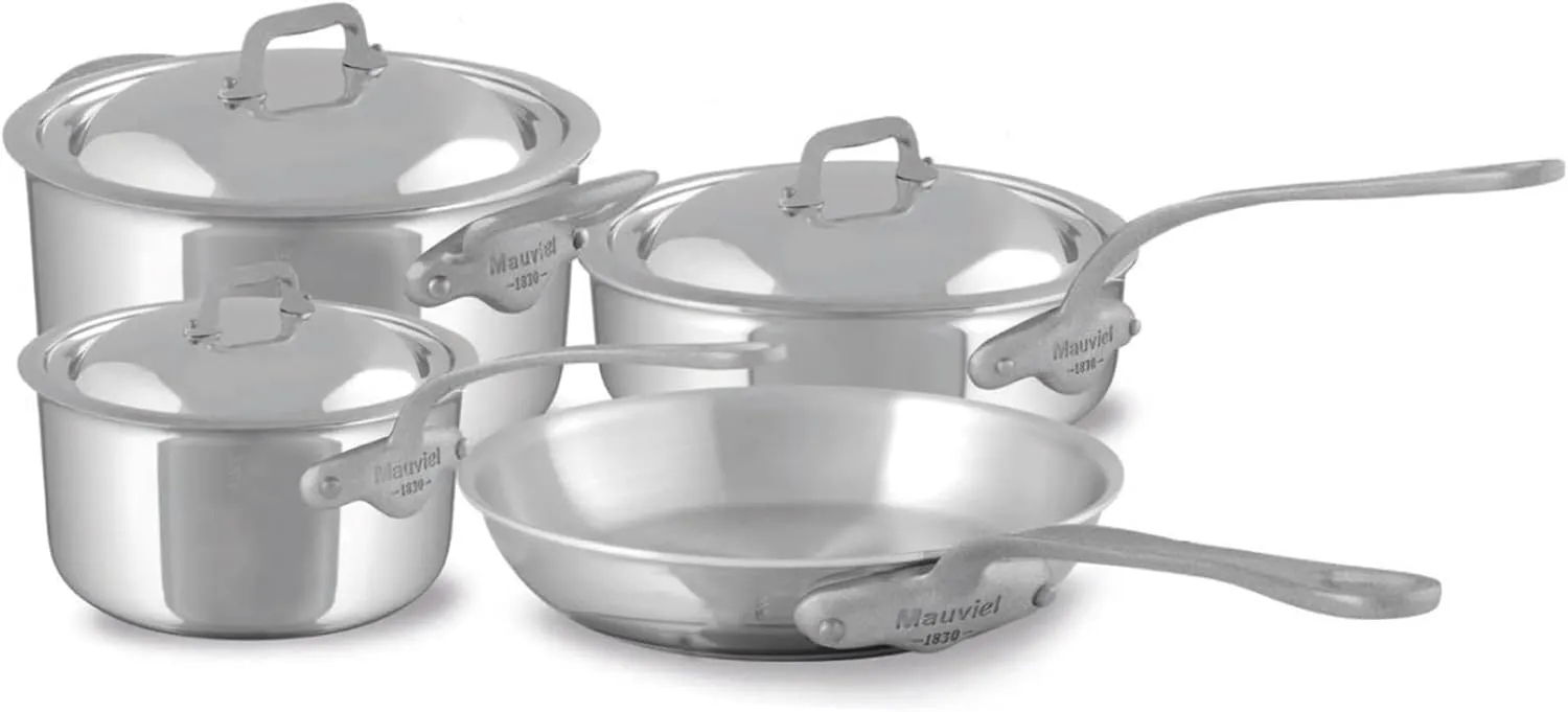 Mauviel M'Cook SB 5-Ply Stainless Steel 7-Piece Cookware Set With Brushed Cast Stainless Steel Handles, Made In France