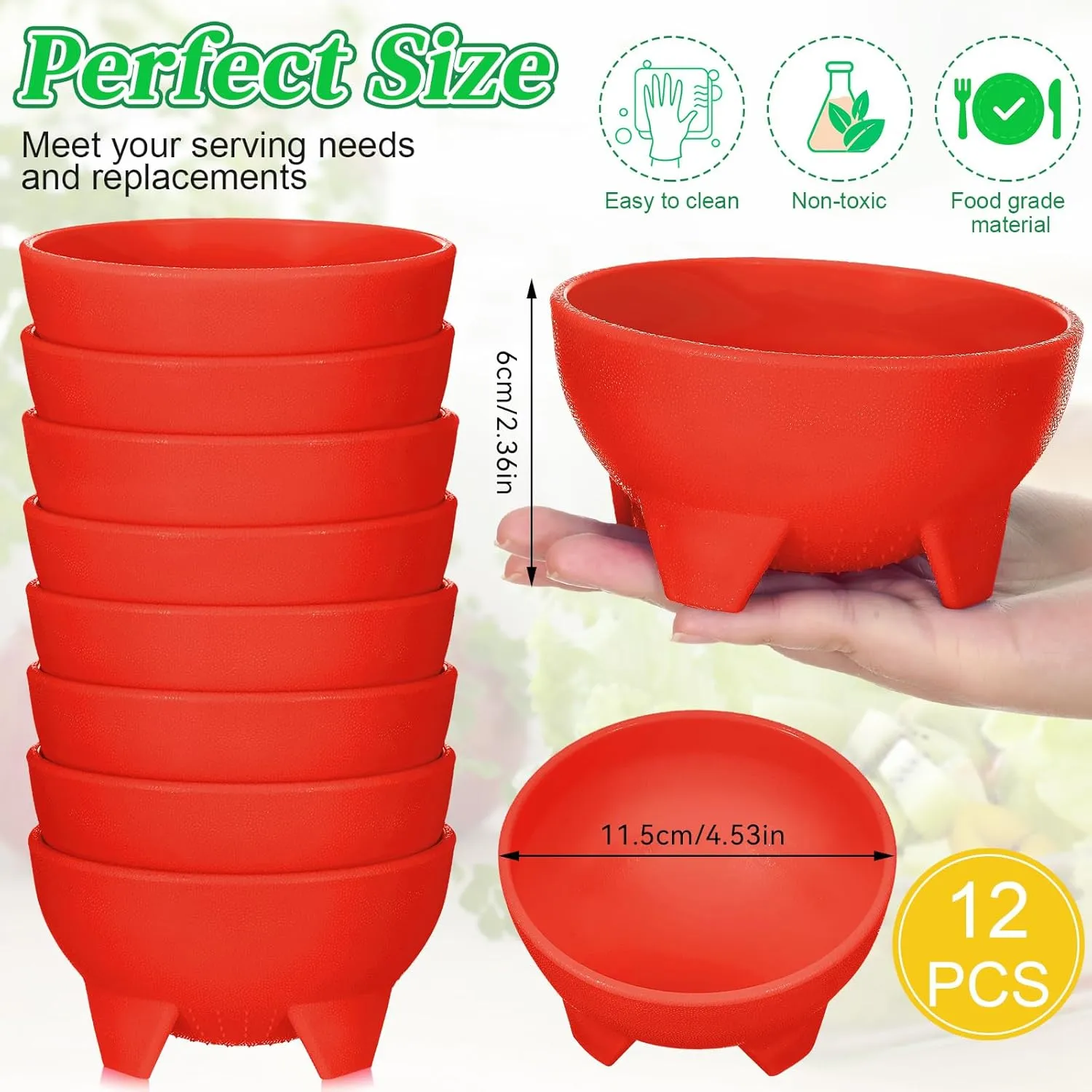Maxcheck 12 Pcs Salsa Bowls for Party 4.5" Diameter, Plastic Mexican Salsa Bowls Guacamole Cute Chips and Food Serving Dish for Party Fiesta Chip Dish food Candy(Red)
