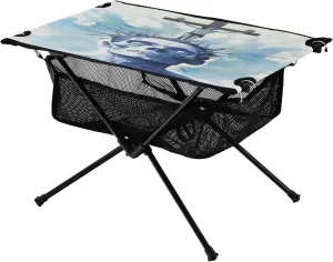 MCHIVER Portable Camping Table Folding Beach Table with Carry Bag Cross Skull Portable Craft Table for Outdoor Backpacking Hiking Picnic