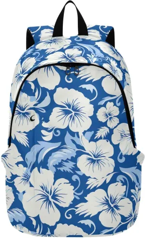MCHIVER Travel Backpack Blue Leaves Hibiscus Florals Casual Daypack Backpacks Lightweight Carry on Bag Water Resistant Hiking Backpack for Women Men