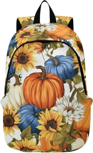 MCHIVER Travel Backpack Colorful Pumpkins Sunflower Casual Daypack Backpacks Lightweight Carry on Bag Water Resistant Hiking Backpack for Women Men