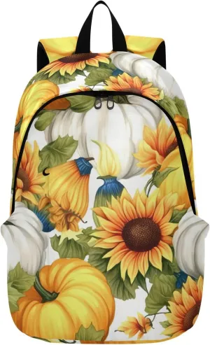 MCHIVER Travel Backpack Colorful Sunflowers Pumpkins Casual Daypack Backpacks Lightweight Carry on Bag Water Resistant Hiking Backpack for Men Women