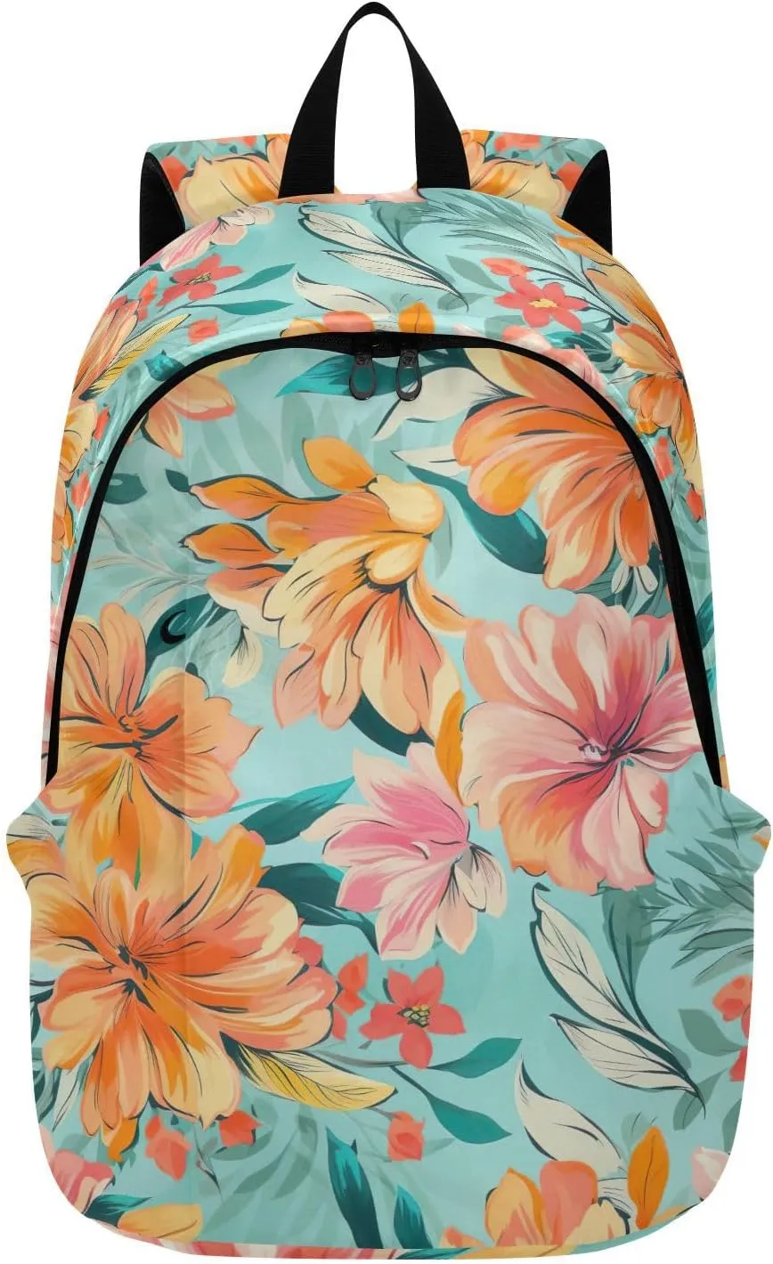 MCHIVER Travel Backpack Leaves Hibiscus Flowers Casual Daypack Backpacks Lightweight Carry on Bag Water Resistant Hiking Backpack for Men Women